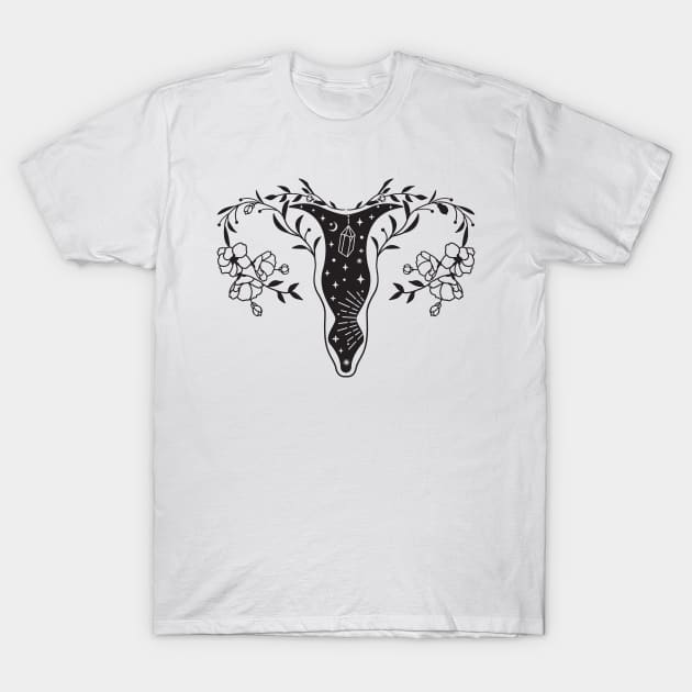 Floral Uterus black T-Shirt by 397House